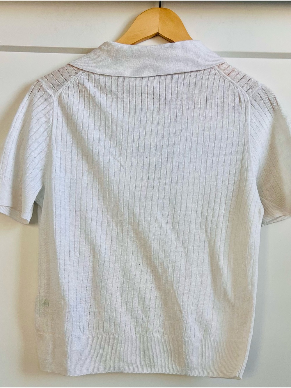 J.Crew 100% Linen Ribbed Polo Sweater White Short Sleeve Johnny Collar M - Picture 5 of 9